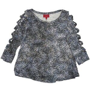 Jennifer Lopez Lattice Sleeve Glitter Long Sleeve Blouse Womens Large Black & Si
